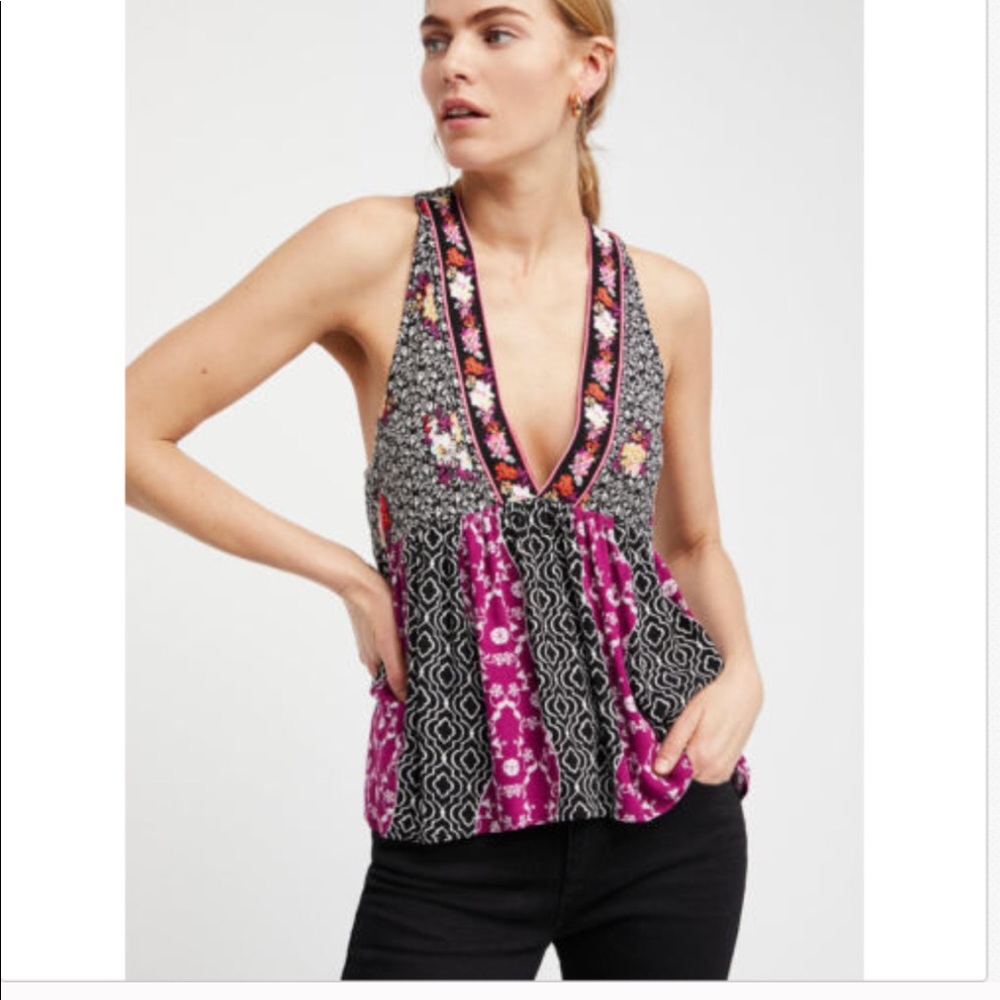 NWT FREE PEOPLE DREAM DARLIN V-NECK FLORAL TANK, SIZE XS Y2K Boho Summer Hippie